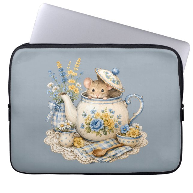 Capa Para Notebook Bule de Chá Caprichoso Casa de Rato Blooms (Frente)
