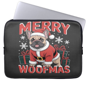 Capa Para Notebook Bulldog Francês Chapéu do Papai Noel Natal Feliz C