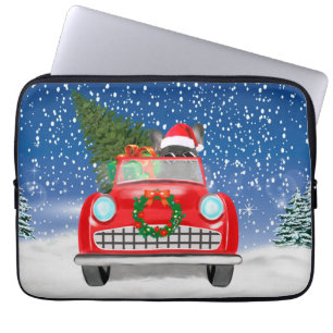 Capa Para Notebook Bulldog Francês Dirigindo Carro Na Neve Natal 
