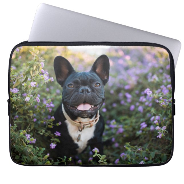 Capa Para Notebook Bulldog Francês em Flores (Frente)