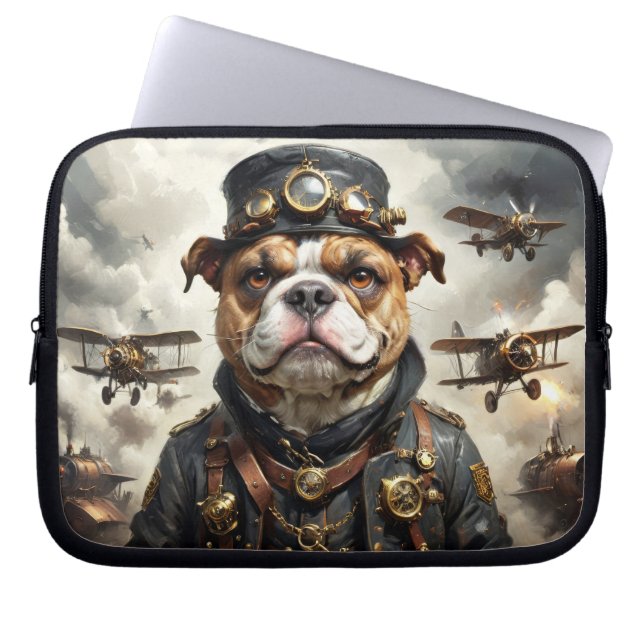 Capa Para Notebook Bulldog Inglês aviador Steampunk (Frente)