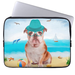 Capa Para Notebook Bulldog Inglês na Praia