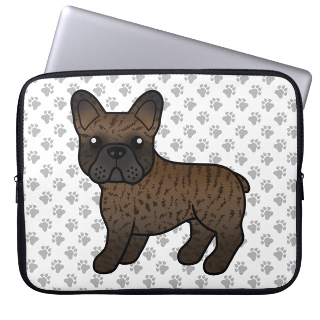 Capa Para Notebook Bulldogue Francês Listrado Cachorro de Desenho Ani (Frente)