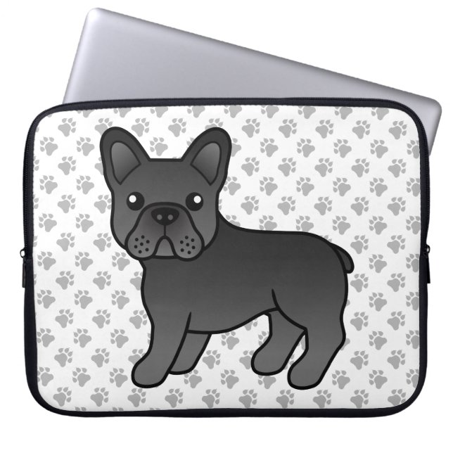 Capa Para Notebook Bulldogue Francês Preto Cachorro Cartoon Fofo (Frente)