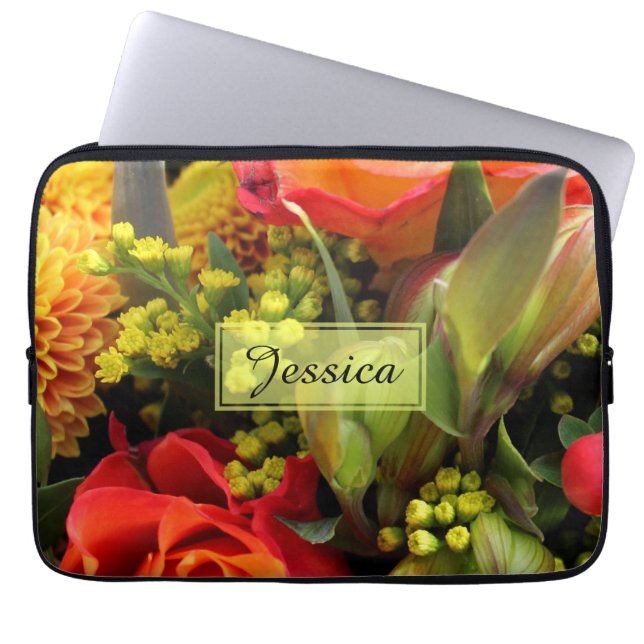 Capa Para Notebook Buquê de Flores Laranja Foto Personalizado (Frente)