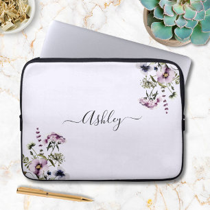 Capa Para Notebook Buquê de Flores Silvestres Roxas Floral Aquarela