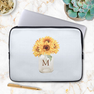 Capa Para Notebook Buquê de Girassóis Rústicos em Jarra de Mason com 