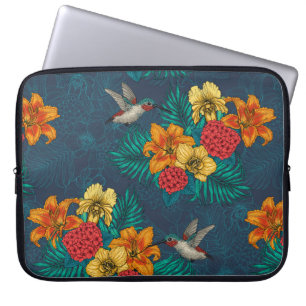 Capa Para Notebook Buquês tropicais e beija-flores