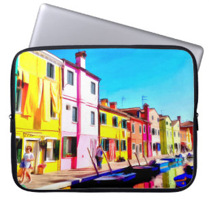Capa Para Notebook Burano, pintura aquosa de Veneza