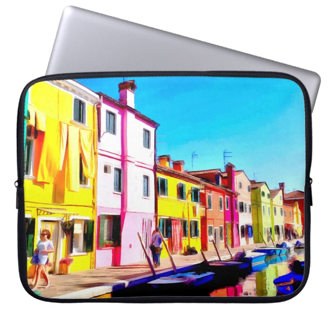Capa Para Notebook Burano, pintura aquosa de Veneza (Frente)
