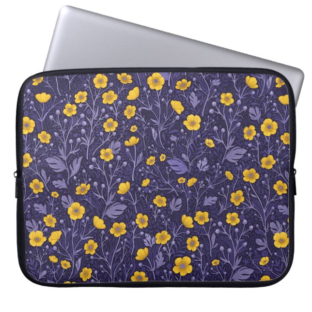 Capa Para Notebook Buttercups, amarelo e violeta (Frente)