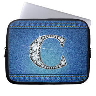 Capa Para Notebook C Faux "Diamond" Denim Stitting Eletrônicos Bag