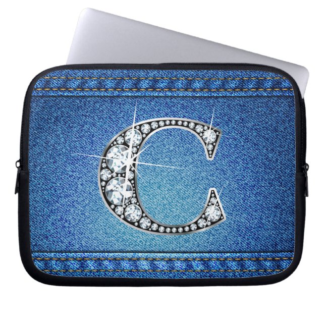 Capa Para Notebook C Faux "Diamond" Denim Stitting Eletrônicos Bag (Frente)