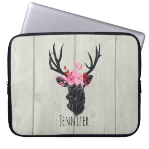 Capa Para Notebook Cabeça de cervo geométrica com coroa floral em m