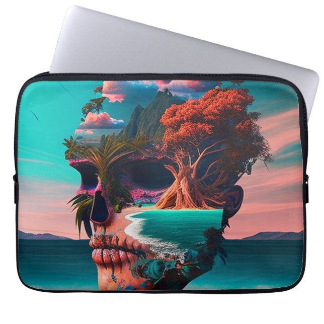 Capa Para Notebook Cabeça de crânio colorida (Frente)