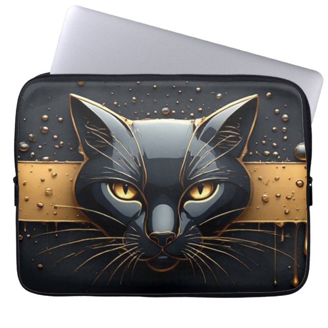 Capa Para Notebook Cabeça de Gato Preto com Design de Gotejamento Dou (Frente)