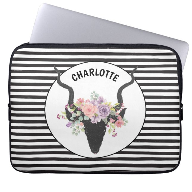 Capa Para Notebook Cabeça de veado e rosas personalizados (Frente)