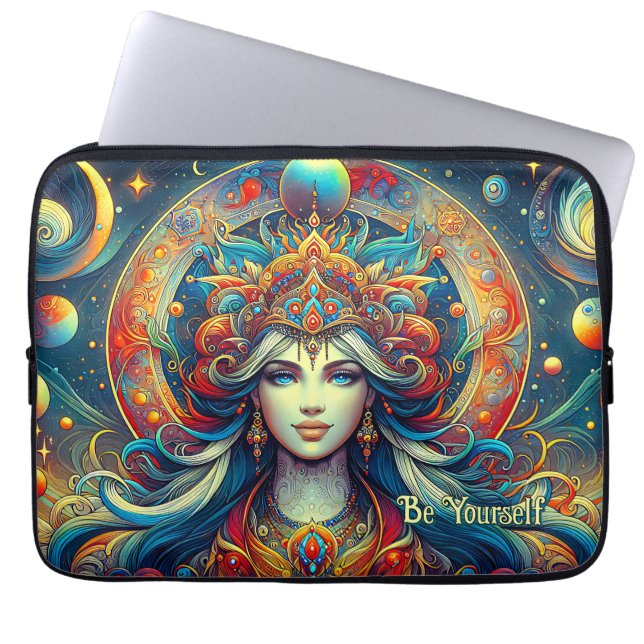 Capa Para Notebook Cabelo Turquesa Flutuante da Cabeça de Deusa Abril (Frente)