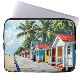 Capa Para Notebook Cabines de Praia Coloridas e Vibrantes