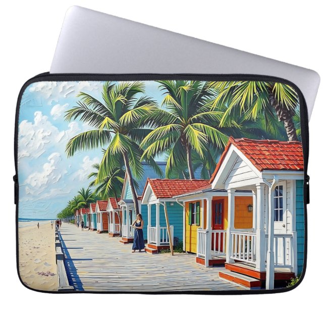 Capa Para Notebook Cabines de Praia Coloridas e Vibrantes (Frente)