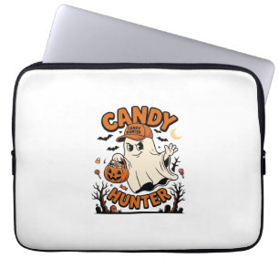 Capa Para Notebook Caçador de Doces Halloween Fantasma Abóbora Balde_
