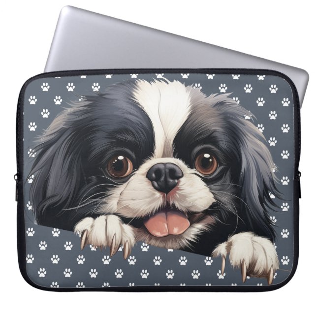 CAPA PARA NOTEBOOK CACHORRINHO JAPONÊS PRETO E BRANCO LINDO (Frente)