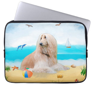 Capa Para Notebook Cachorro afegão na praia