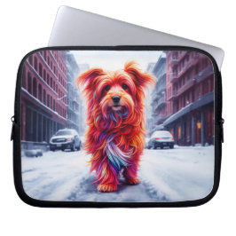 Capa Para Notebook Cachorro bonito perdido na estrada branca nevada