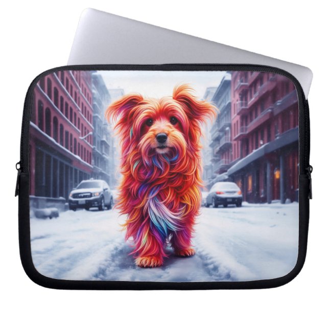 Capa Para Notebook Cachorro bonito perdido na estrada branca nevada (Frente)