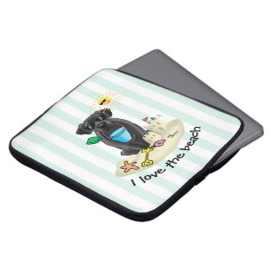 Capa Para Notebook Cachorro Bonito - Praia de Verão - Labrador Negro
