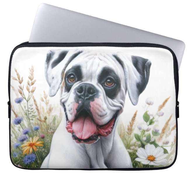 Capa Para Notebook Cachorro Boxer e Flores Silvestres  (Frente)