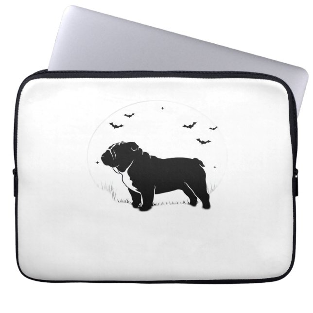 Capa Para Notebook Cachorro Bulldog Inglês - Halloween Moon Silhouett (Frente)
