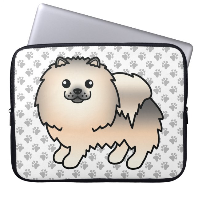 Capa Para Notebook Cachorro Cartoon Pomerânia Sable Creme & Patas (Frente)