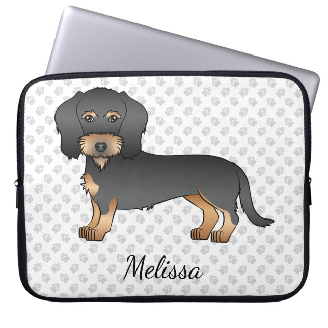 Capa Para Notebook Cachorro Dachshund de Cabelo Fio com Nome (Frente)