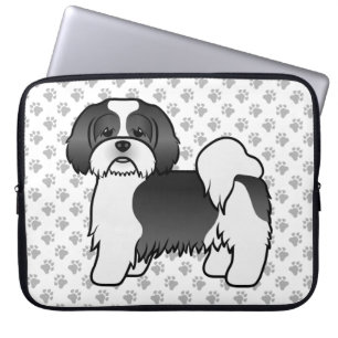 Capa Para Notebook Cachorro De Cartoon De Lhasa Apso, Preto E Branco