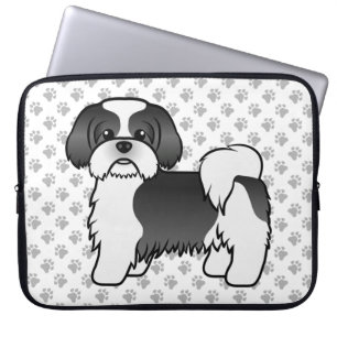 Capa Para Notebook Cachorro de Cartoon Negro E Branco Shih Tzu Cute