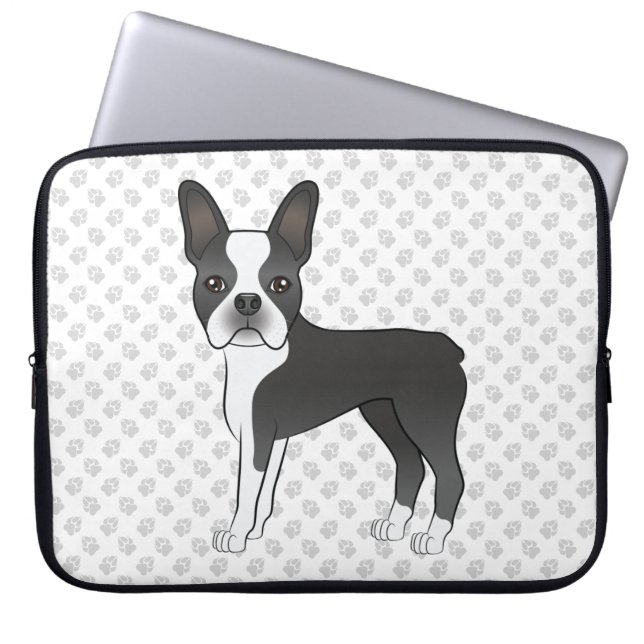 Capa Para Notebook Cachorro De Desenho Animado Boston Terrier Preto E (Frente)