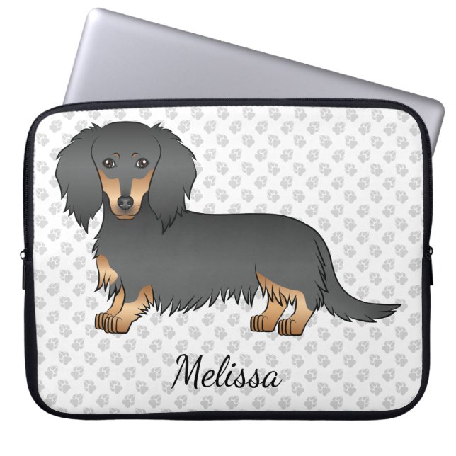 Capa Para Notebook Cachorro de desenho animado Dachshund de pelo long (Frente)