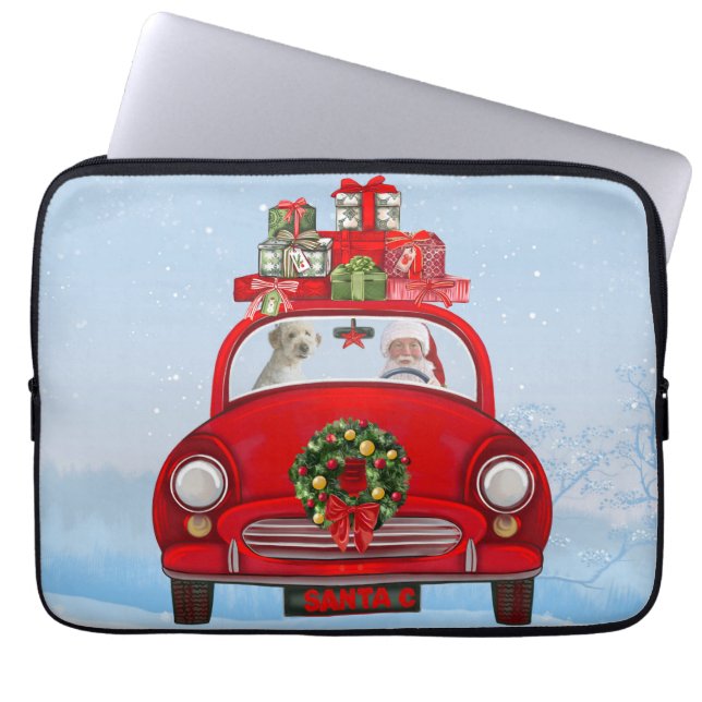 Capa Para Notebook Cachorro De Goldendoodle No Carro Com Papai Noel (Frente)