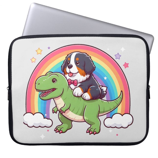Capa Para Notebook Cachorro de Montanha Bonita Bernese Andando T-Rex  (Frente)