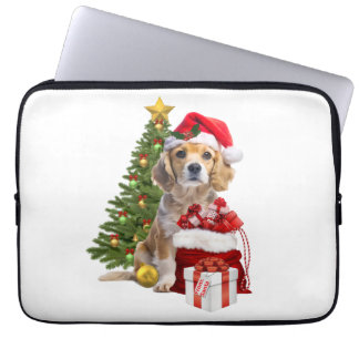 Capa Para Notebook Cachorro de Natal com Árvore