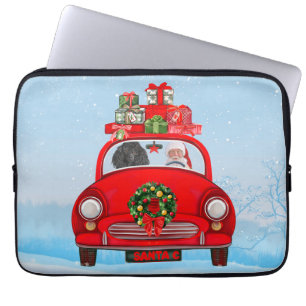 Capa Para Notebook Cachorro De Poodle No Carro Com Papai Noel