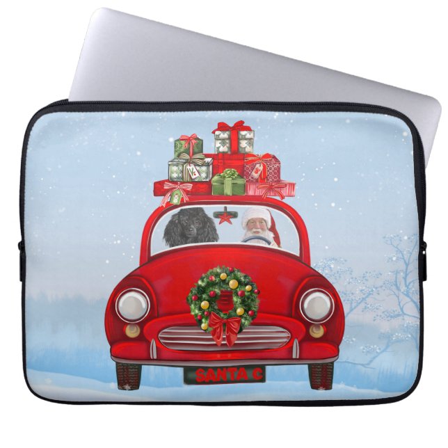 Capa Para Notebook Cachorro De Poodle No Carro Com Papai Noel (Frente)