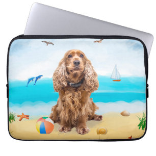 Capa Para Notebook Cachorro do Cocker Spaniel em Praia