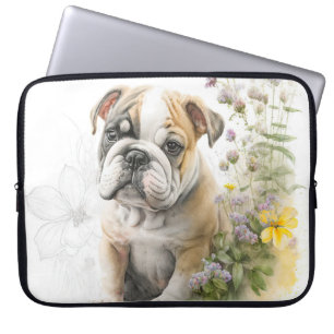 CAPA PARA NOTEBOOK CACHORRO E FLORES DE SELO DE BOLLDOG CUTA