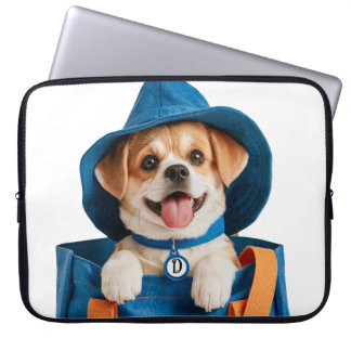 Capa Para Notebook Cachorro Feliz com Chapéu Azul Engraçado
