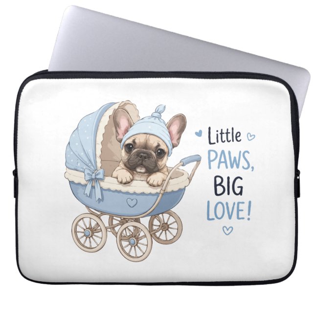 Capa Para Notebook Cachorro francês Bulldog filhote carrinho de bebê  (Frente)