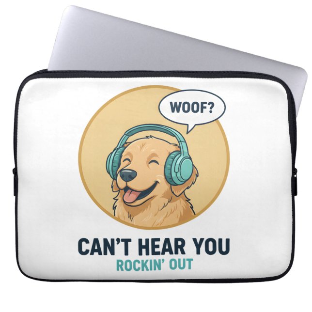 Capa Para Notebook Cachorro Golden Retriever Engraçado Com Fones de O (Frente)