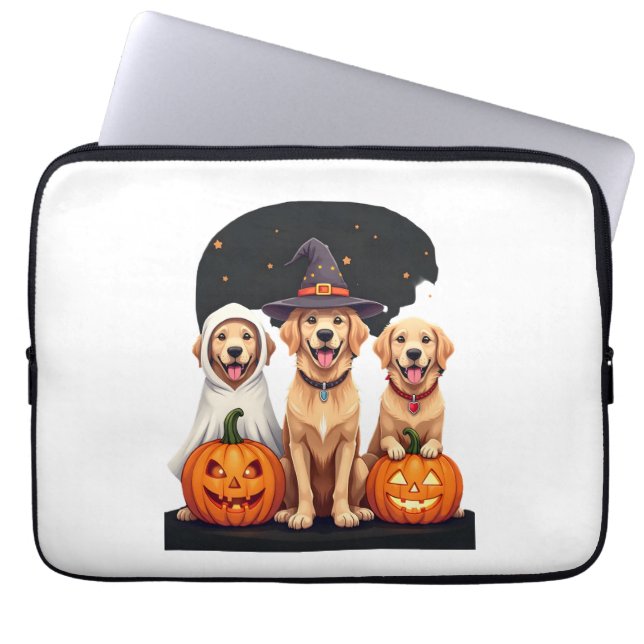 Capa Para Notebook Cachorro Golden Retriever Fantasma Dia das Bruxas  (Frente)
