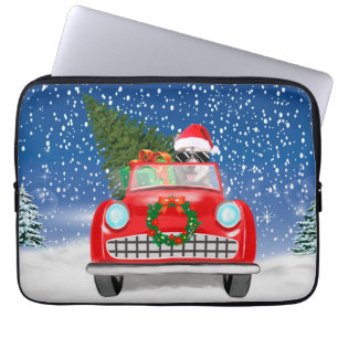 Capa Para Notebook Cachorro Husky Siberiano Dirigindo Carro Na Neve N